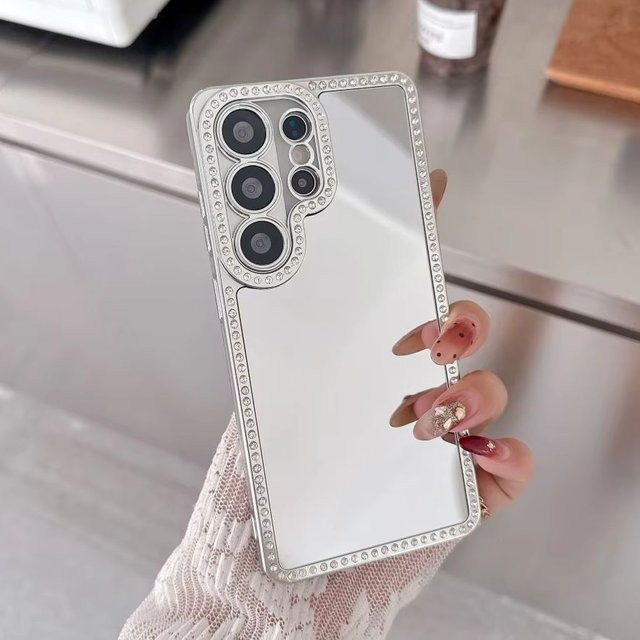 Bling Diamant-Spiegel-Handyhülle für Samsung Galaxy S26 S25 S24 FE S23 Ultra Plus in Silber mit integriertem Make-up-Spiegel und stoßfestem Schutz - Bild 1