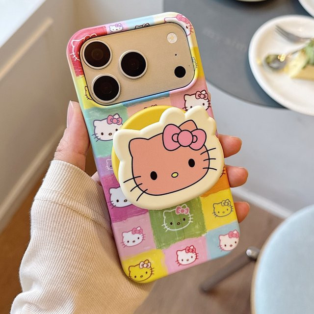 Sanrio Hello Kitty Handyhülle mit Gittermuster und Magnetfunktion für iPhone 17 16 15 Pro Max, stoßfest und mehrfarbig - Bild 1