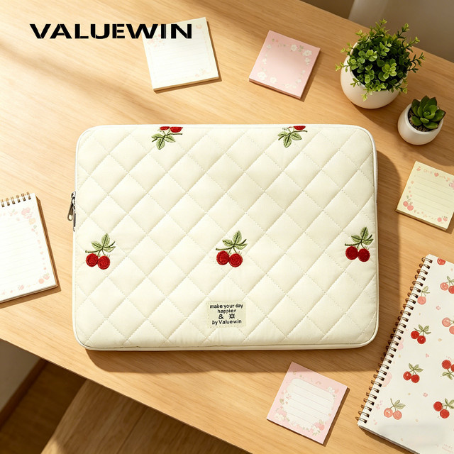 ValueWin Laptop-Hülle gepolstert und gesteppt in Beige und Weiß für MacBook Pro Air, Lenovo, Huawei, Dell, ASUS, HP und Acer, 13 bis 16 Zoll - Bild 1
