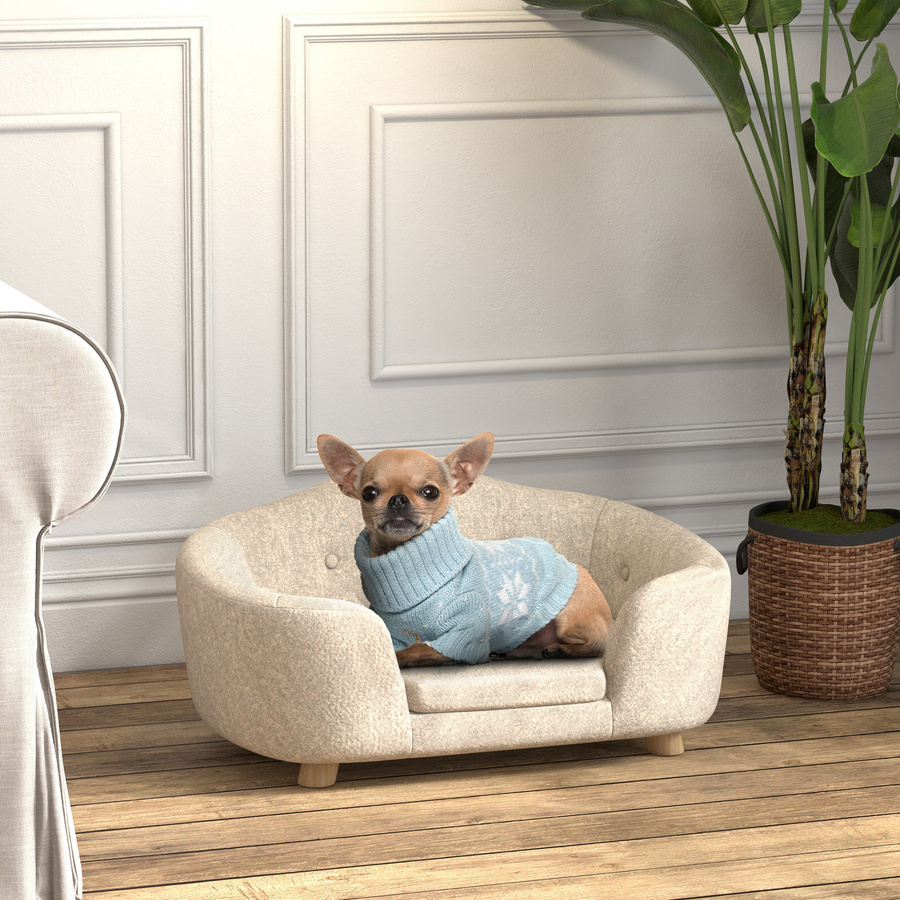 PawHut Hundesofa mit Rückentasche und Kissen aus Plüsch, Katzenbett für kleine Hunde, Cremeweiß, B/T/H: 70 x 47 x 30 cm - Bild 2