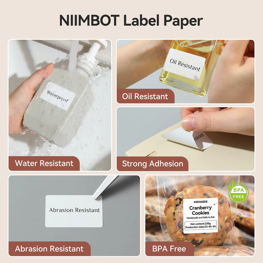Niimbot Thermo Etikettenrollen für B21 und B1 Drucker, 5 Rollen buntes Klebeetiketten-Set, quadratisch, Mehrfarbig - Bild 3
