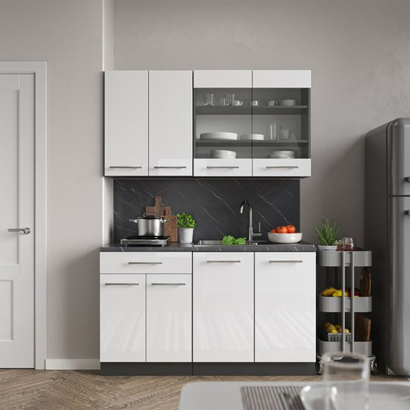 Vicco Küchenzeile Fame-Line Single Einbauküche in Weiß Hochglanz und Anthrazit, Breite: 140 cm - Bild 2