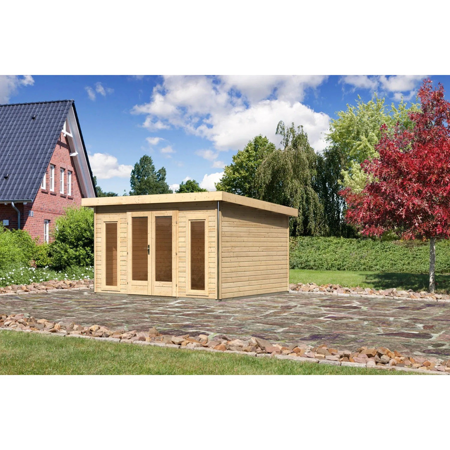 Karibu Holz-Gartenhaus Norrköping mit Pultdach in Naturbelassen, Farbe: Braun, B/T/H: 365 x 305 x 229,5 cm - Bild 2