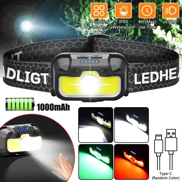 VASTFIRE LED-Hochleistungs-Stirnlampe mit Bewegungssensor und Typ-C-Aufladung für Wandern, Angeln und Camping - Bild 1