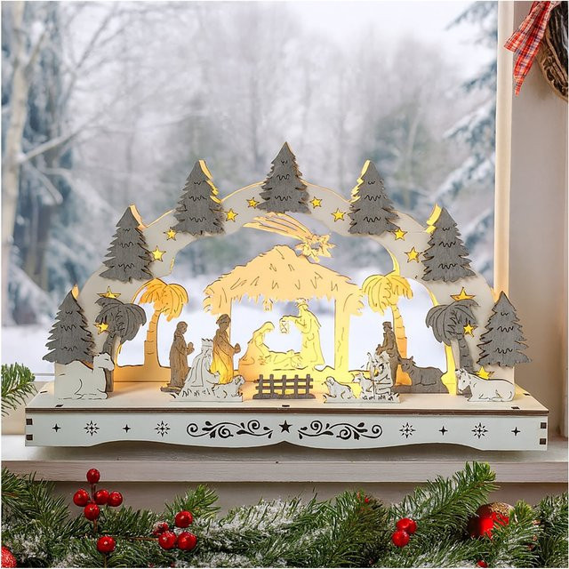 HTI-Living Leuchtbogen Heilige Familie mit Krippe aus Holz für Advent und Weihnachten in Mehrfarbig - Bild 1