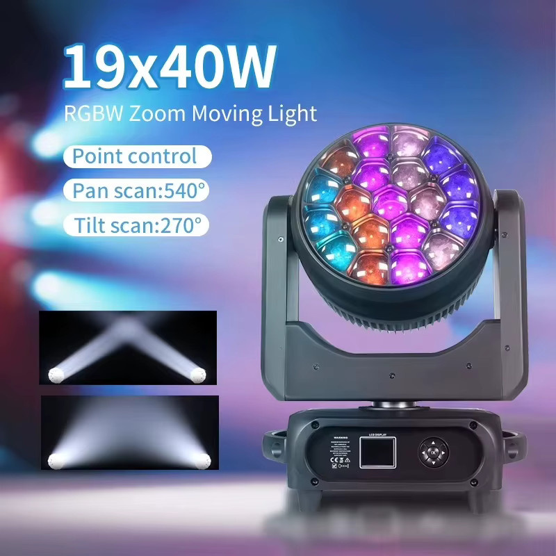 Carinamoba RGBW Zoom Bee Eye Moving Head Wash Light mit 19x40W LED und einstellbarem Fokus, Schwarz - Bild 5