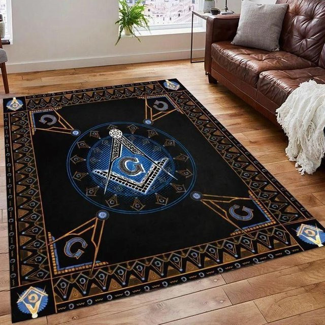 Rutschfeste Freimaurer Bodenmatte von Wucifang Jewelry, rechteckige Fußmatte aus Polyester für Wohnzimmer, Schlafzimmer oder Badezimmer, Farbe: Schwarz, B/T: 60 x 40 cm - Bild 1