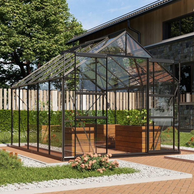 Vitavia Gewächshaus Mars 8300 in Schwarz mit ESG-Glas und Doppelschiebetür, 8,3 m² - Bild 1
