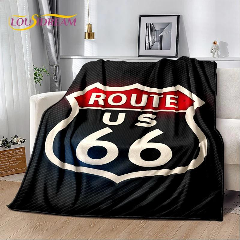 ChenYing01 Flanell Überwurfdecke Retro Route 66 Design, Mehrfarbig, B/B: 150 x 200 cm - Bild 2