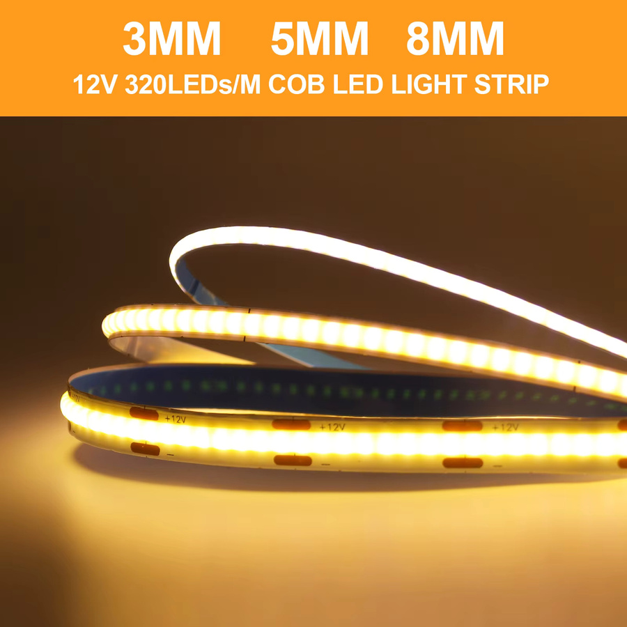 GAHADA COB LED-Streifen USB Warmweiß Flexibles LED-Band mit 320 LEDs Selbstklebend Breite: 8 mm, Tiefe: 5 mm, Höhe: 3 mm - Bild 2