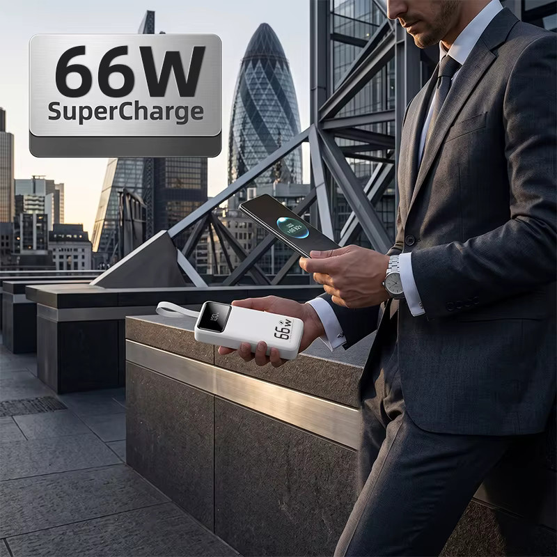 Cohana Hochleistungs-Powerbank 50000mAh mit 66W Schnellladung, Multi-Port-Ladegerät für iOS und Android in Weiß mit LED-Taschenlampe - Bild 7
