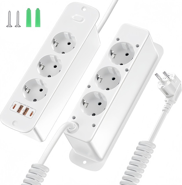 DODOYESANA Steckdosenleiste mit 6 AC-Steckdosen, 2 USB-A und 2 USB-C Anschlüssen, 2 m Verlängerungskabel, Weiß - Bild 1