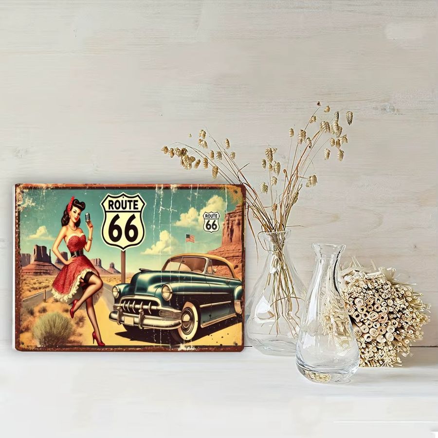 HELLOYOUNG Vintage Route 66 Eisen-Metallschild als Retro Wanddekoration für Zuhause, Küche oder Bar, Rechteckig - Bild 4