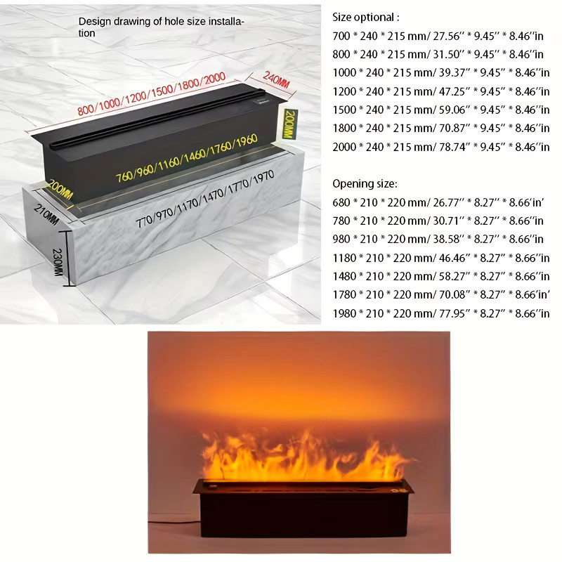 AFLYEVER 3D Smart Elektrokamin in Schwarz mit integriertem Luftbefeuchter, LED-Flammeneffekt und Kaminholz-Soundeffekt aus Glas - Bild 7