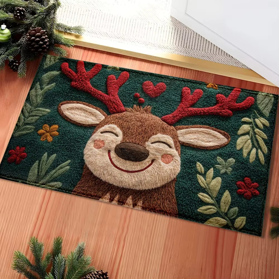 VIKAMA Weihnachts-Rentier Willkommensmatte, rutschfeste und waschbare Fußmatte für Weihnachten, Mehrfarbig, B/T: 60 x 40 cm - Bild 5