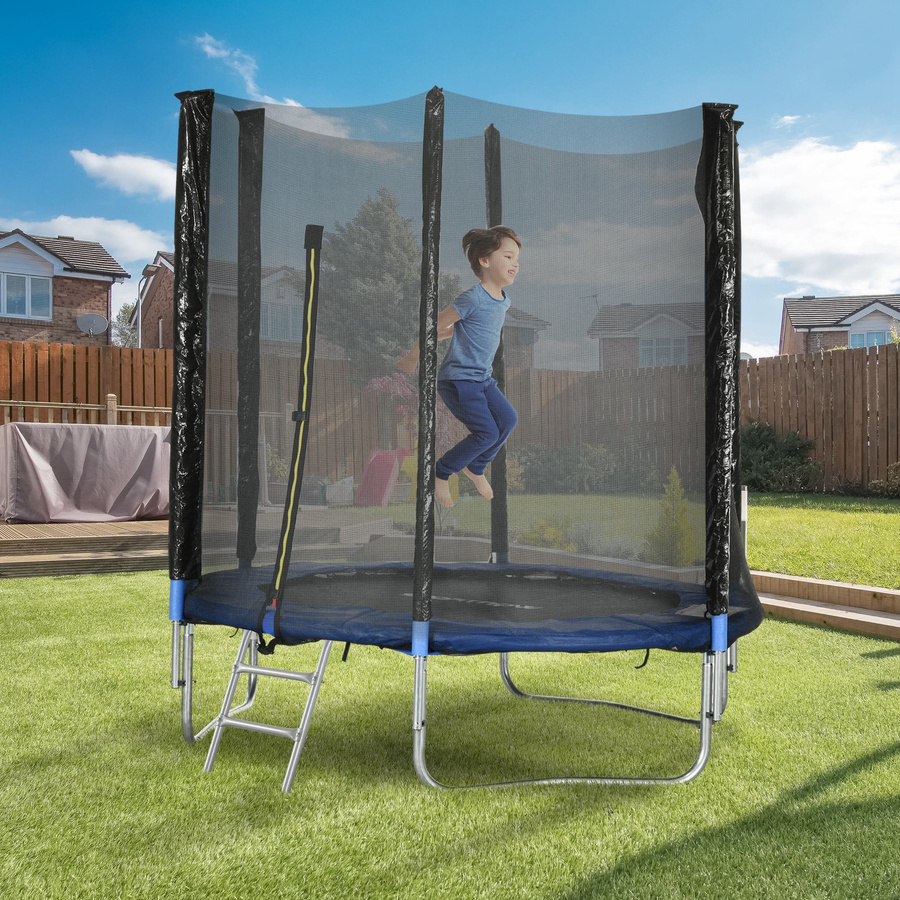 Aosom Gartentrampolin, Ø 180cm, mit Sicherheitsnetz, gepolsterte Stangen, Leiter - Bild 2