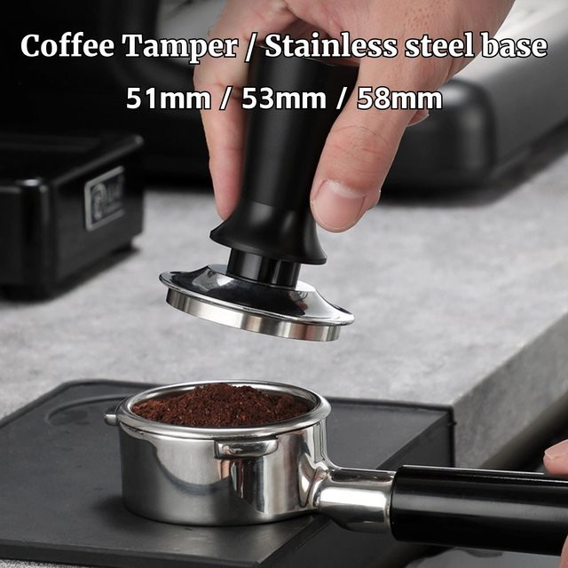 Edelstahl Espresso Stampfer mit kalibrierter Feder für Barista, Schwarz, Durchmesser: 58 mm, 54 mm, 53 mm, 51 mm - Bild 1