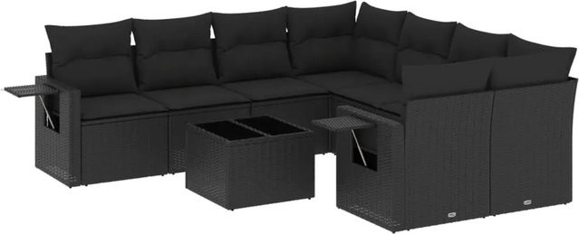 vidaXL 9-teilige Garten-Sofagarnitur aus Poly-Rattan mit Kissen in Schwarz - Bild 1