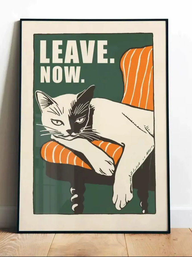 Retro-Poster mit weißer Katze von SHENCHEN, mehrfarbiger Wandkunstdruck im rechteckigen Design auf Papier - Bild 4
