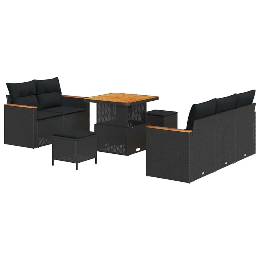 vidaXL Garten-Sofa-Set aus Poly Rattan in Schwarz mit 8 Teilen und Kissen - Bild 2