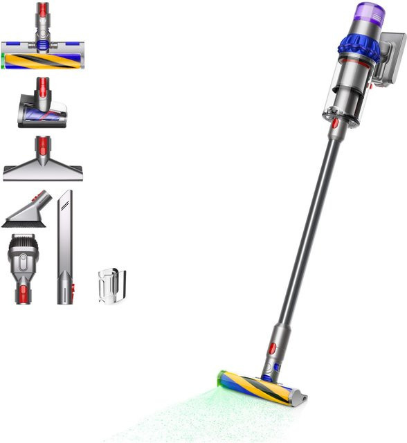 Dyson V15 Detect Fluffy Akku-Stielstaubsauger in Blau/Nickel mit LED-Display und LED-Licht am Bürstenkopf - Bild 1