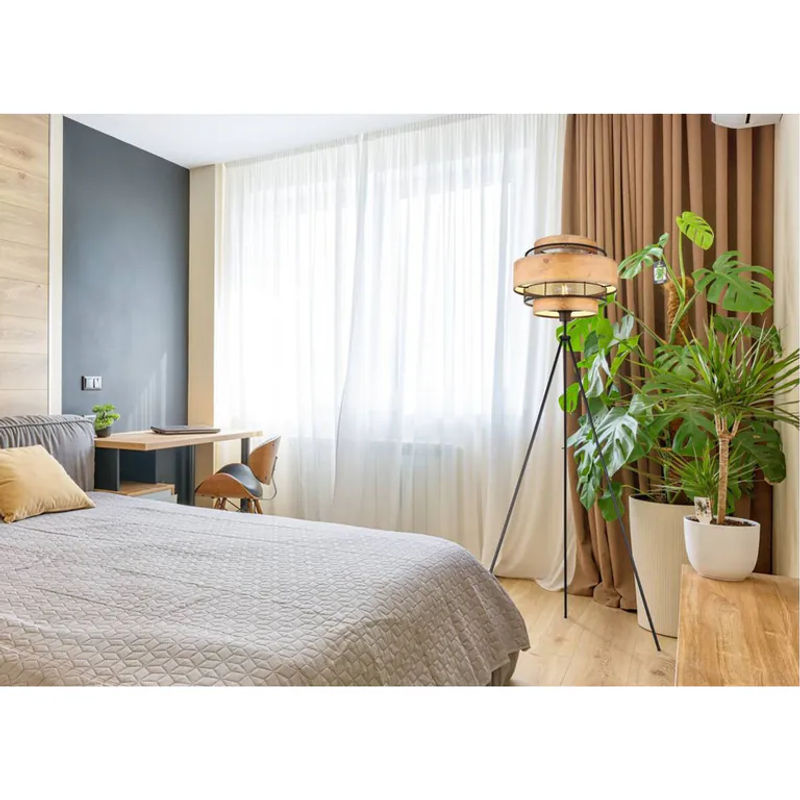 Globo Lighting Stehlampe Soeni Schwarz Natur, 1-flammig, E27, Metall und Holz, Höhe: 150 cm, Breite: 60 cm, Tiefe: 60 cm - Bild 2