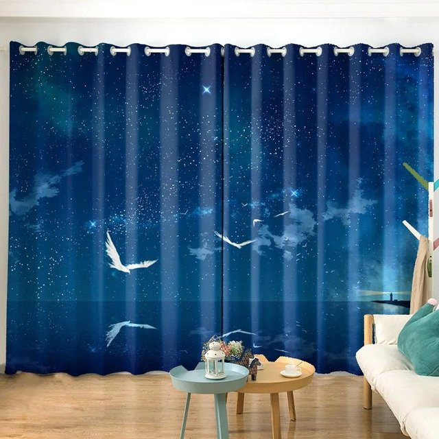 Yiran Furniture Hochverdunkelnde Vorhänge mit Cartoon-Motiv in Blau, 2er-Set mit Ösen, Breite: 55 cm, Höhe: 120 cm - Bild 1