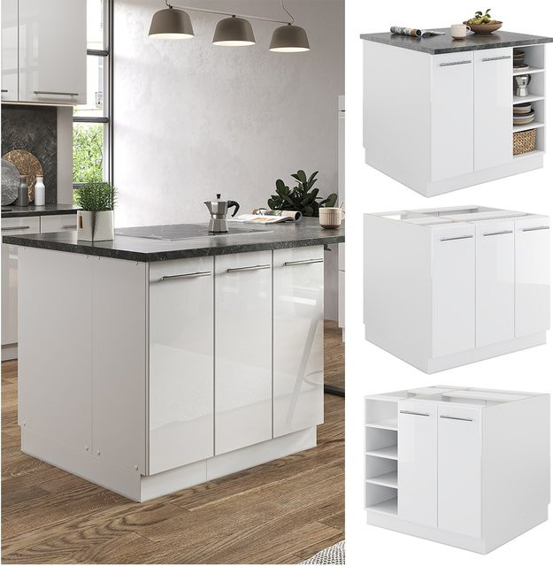 Vicco Kücheninsel Fame-Line Weiß Hochglanz mit Softclose-Scharnier und offenen Regalfächern, Breite: 90 cm, Höhe: 355,9 cm - Bild 1