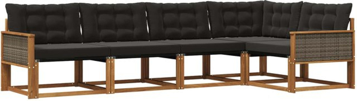 Modernes vidaXL Outdoor-Sofagarnitur aus Akazie und Polyrattan mit 5-teiligem Set und Kissen in Natur und Schwarz - Bild 1