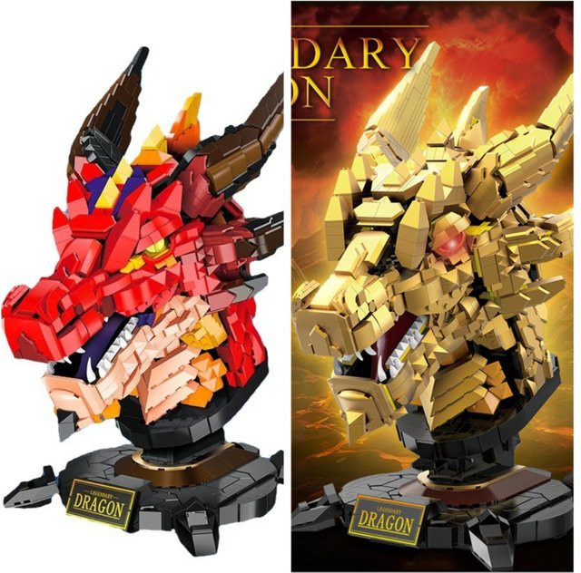 MOC Goldene Drachen Kopf Statue, Bausteine, Rot - Bild 1