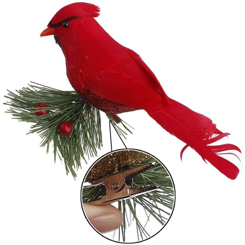10er Set CosyHome Kunstvögel in Rot mit Kiefernzweigen zur Dekoration für Weihnachten und Hochzeiten - Bild 5