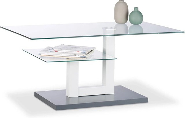Relaxdays Couchtisch modern in Grau mit Glas, Metall und MDF sowie Ablage, B/T/H: 100 x 45 x 60 cm