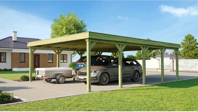 WEKA Doppelcarport 609 mit Stahltrapezdach aus Kiefernholz in Braun, B/T: 600 x 812 cm, Höhe: 240 cm - Bild 1
