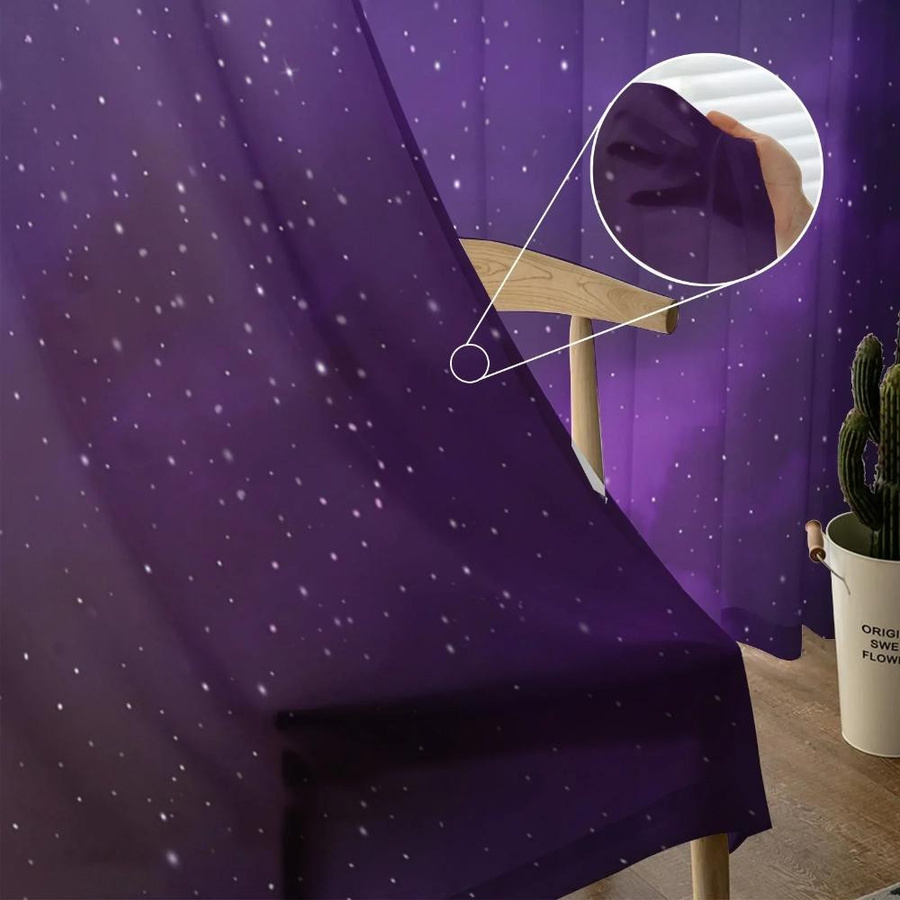 Yiran Furniture Transparentes Voile-Vorhang Galaxy Design in Lila mit Sternen, Breite: 135 cm, Höhe: 115 cm - Bild 1
