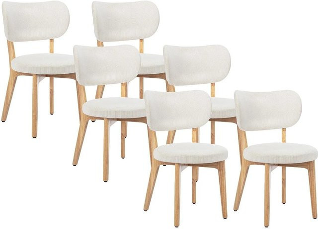 Vente-unique Stuhl Toriel in Weiß mit Cord-Sitzfläche und Gummibaumholz im skandinavischen Design - Bild 1