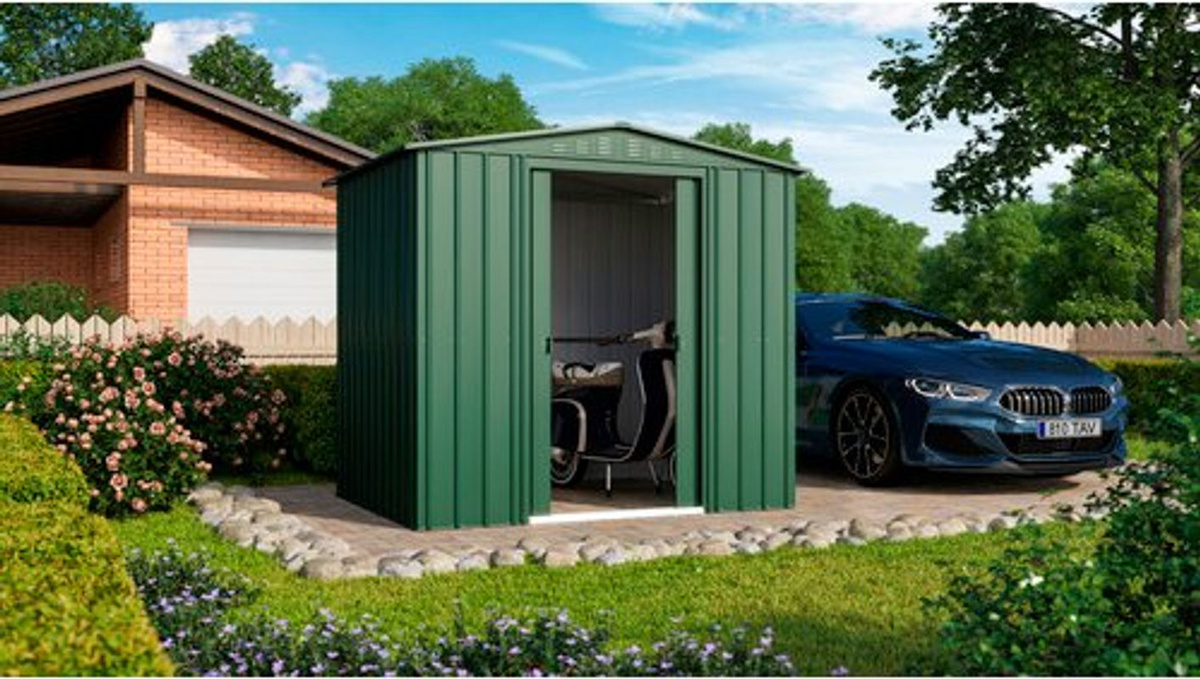 Globel Gerätehaus Tower aus Stahl mit Satteldach in Jade Grün, 4,1 m², B: 245 cm, T: 185 cm, H: 220 cm - Bild 2