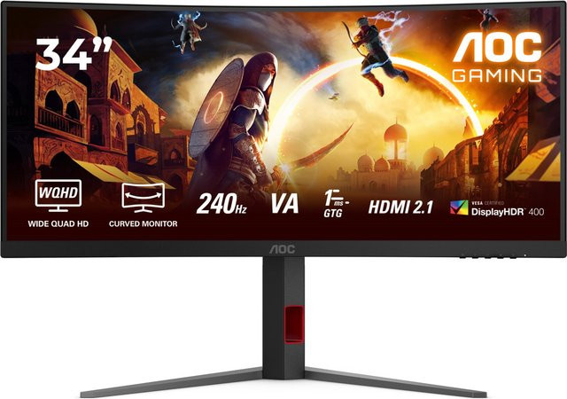 AOC CU34G4Z Ultrawide Gaming Monitor, 86 cm (34 Zoll), Curved, QHD 1440p, VA-Panel, 240 Hz, Schwarz/Rot - Bild 1
