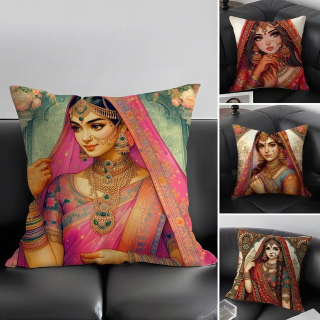 Indian Dancer Kissenbezug mit ethnischem Grafikdesign, Multicolor, B/B/H: 30 x 30 x 30 cm - Bild 1