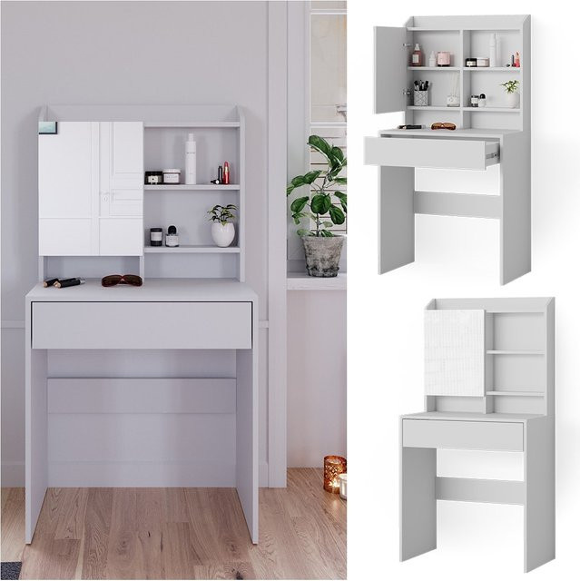 Vicco Schminktisch Laura Weiß modern mit Spiegelschrank und Schublade B/T/H: 70 x 40 x 136 cm - Bild 1