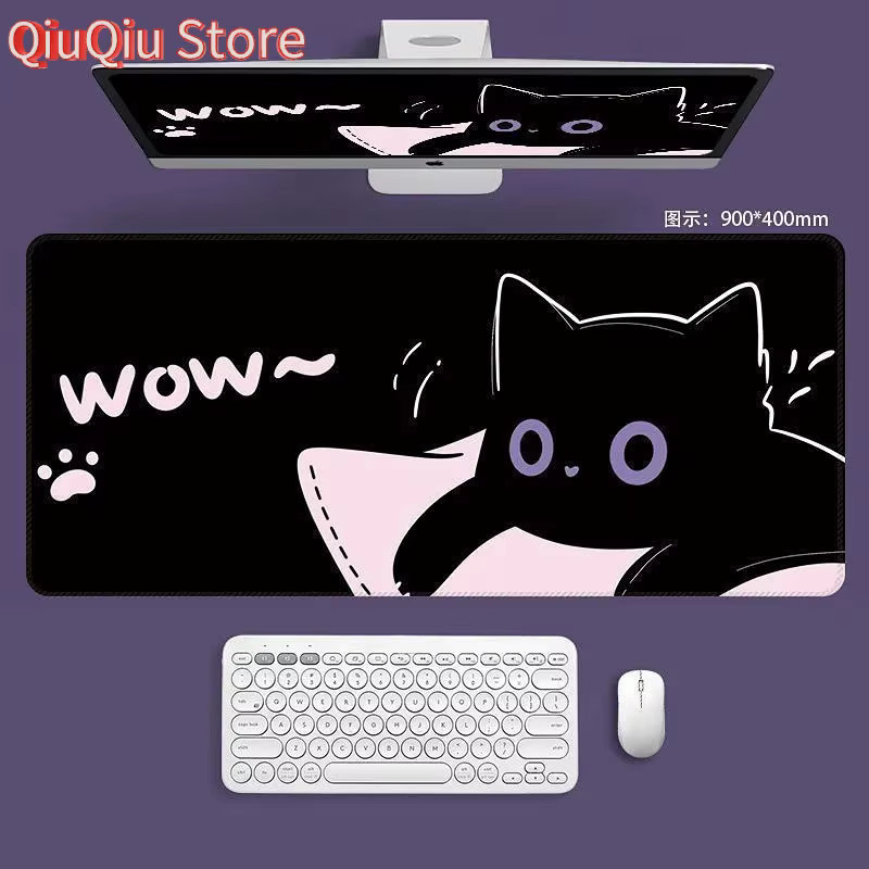 Potdemiel Mauspad mit süßem schwarzem Katzen-Cartoon-Design in Schwarz - Bild 2