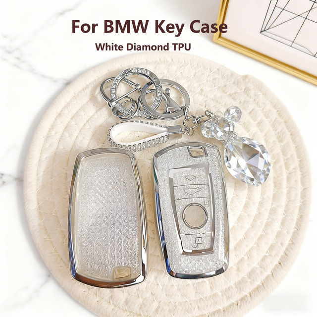 ICAR White Diamond TPU Autoschlüssel Etui für BMW 1er 3er 5er X3 X4 F20 F30 G20 F31 F34 F10 G30 F11 F25 Fernbedienung Schlüsselhülle in Weiß - Bild 1