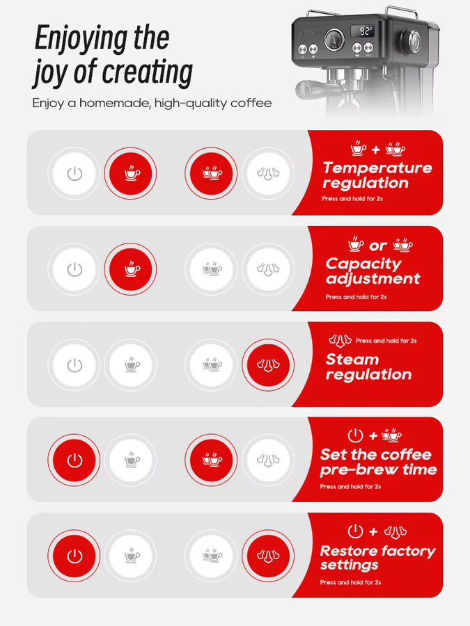 HiBREW H10A Espressomaschine in Schwarz mit Pre-Infusion und verstellbarem 58-mm-Siebträger für Cappuccino und Kaffee - Bild 2