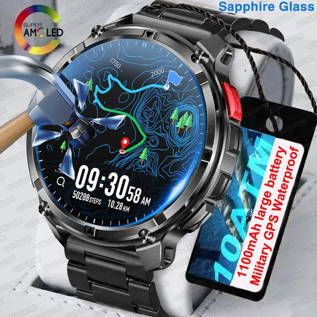 GUHUAVMI Smartwatch, GPS, Edelstahl, Schwarz, Herren, 10 ATM - Bild 1