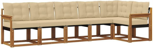 vidaXL Outdoor-Sofagarnitur 6-teilig aus Akazienholz mit Textilene und Kissen in Beige und Natur - Bild 1