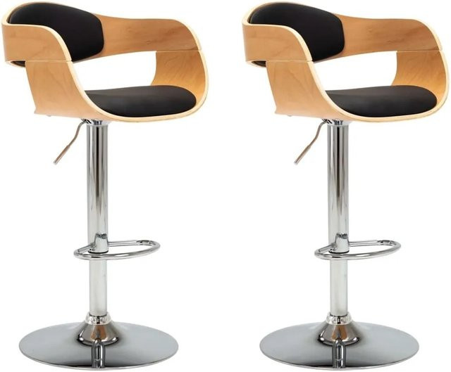 vidaXL Barhocker 2er Set in Schwarz aus Bugholz und Kunstleder mit verchromtem Metall - Bild 1