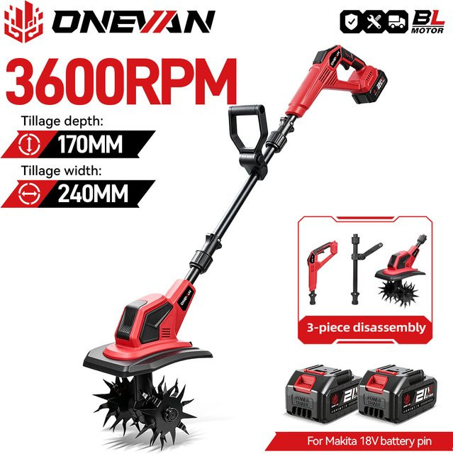 ONEVAN Bürstenloser Elektro-Gartenfräser 2500W in Rot für Makita LXT 18V Akku - Bild 1