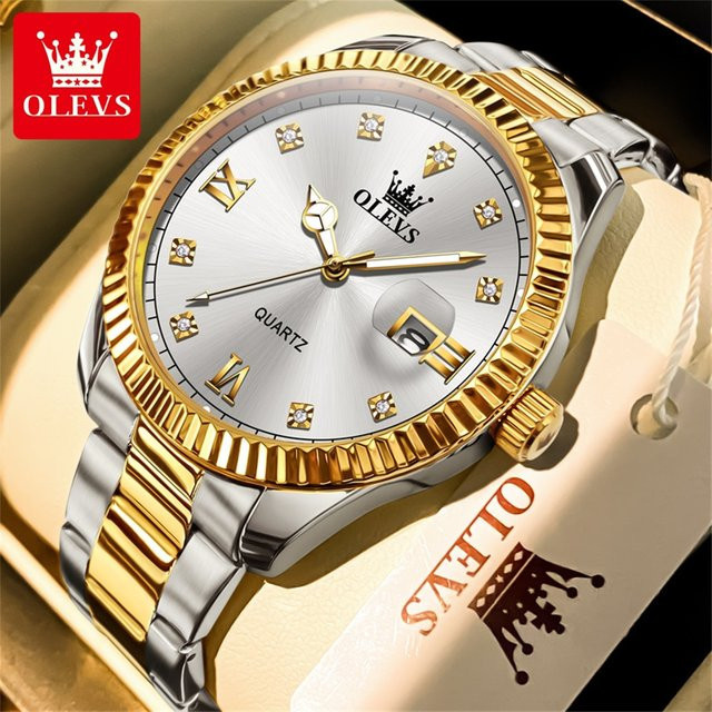 OLEVS Armbanduhr, Quarz, Edelstahl, Gold, Herren - Bild 1