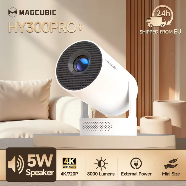 Magcubic HY300 Pro+ Outdoor-Projektor in Weiß mit 8000 Lumen, Android 11, WiFi 6 und Bluetooth 5.4, tragbarer HD-Beamer mit 5W HiFi-Lautsprecher - Bild 1