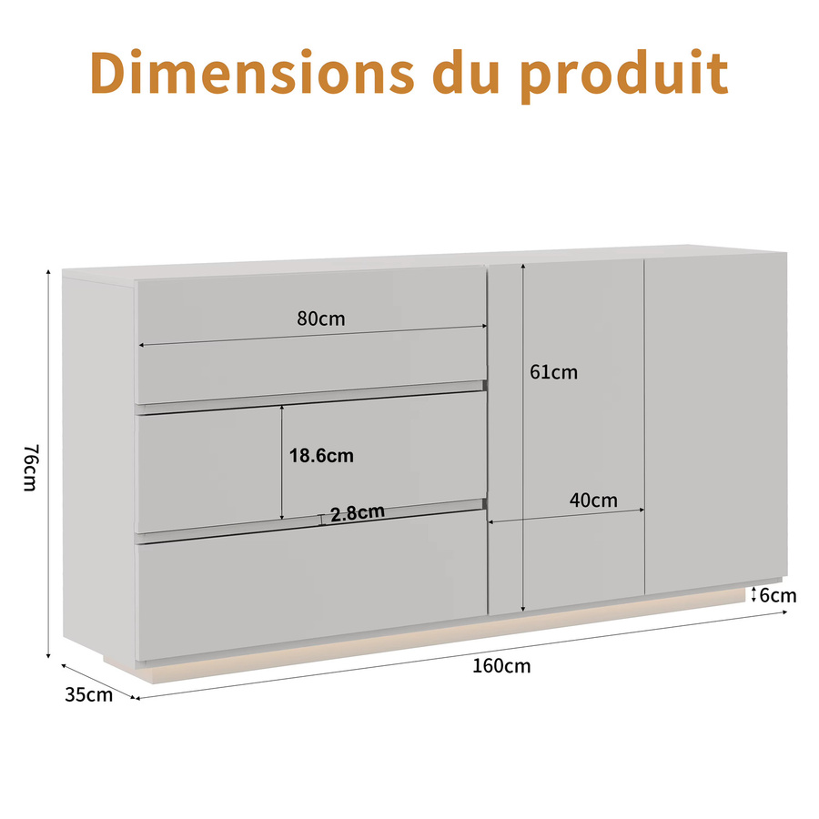 HYNHXBP Sideboard-Schrank in Schwarz mit Push-to-Open-Funktion, hochglänzender Buffetschrank mit 2 Türen und 3 Schubladen, Höhe: 160 cm - Bild 1