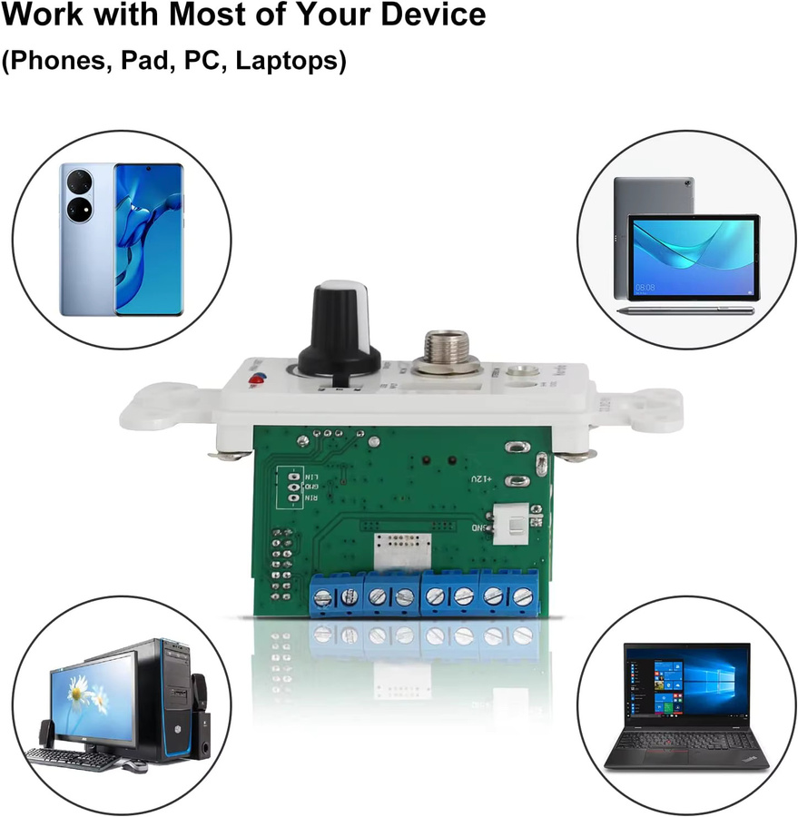 Herdio Bluetooth-Wandverstärker in Weiß mit 4 Kanälen, Lautstärkeregler und USB/AUX-Eingängen - Bild 2